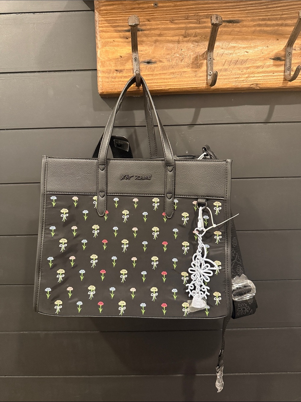 Betabrand Black Floral Accent Tote